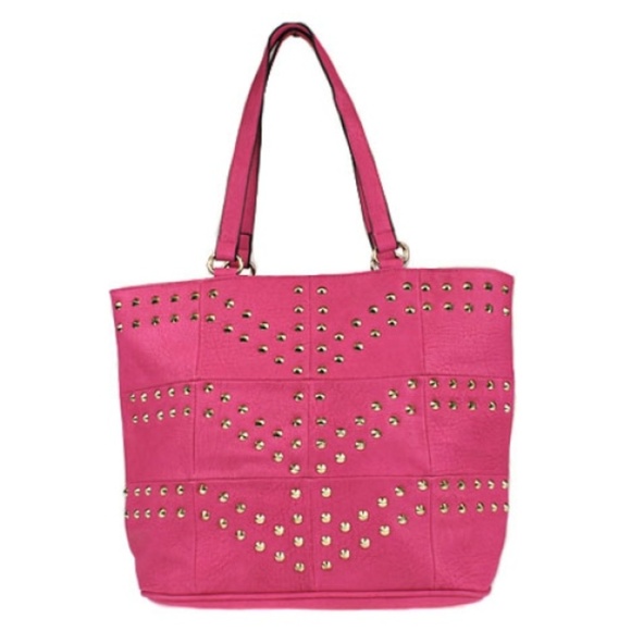 Simple Feather Boutique Handbags - Fuchsia Gold Stud Accent Tote Bag Purse